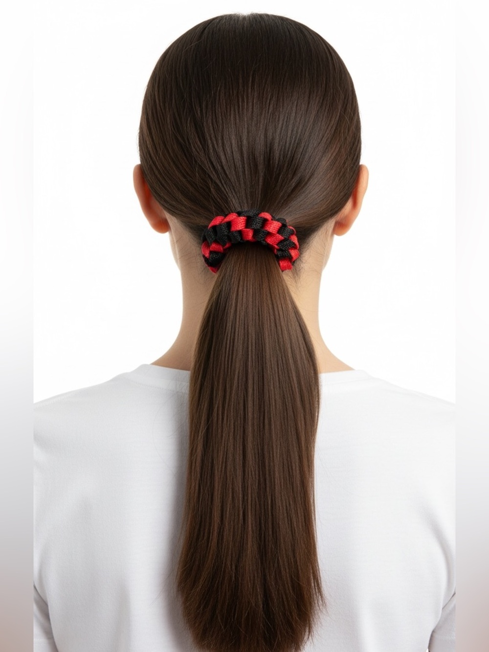 Bright Cherry Red & Black Stretchy Comfy Elastic Looped Weaved Braided Scrunchie
